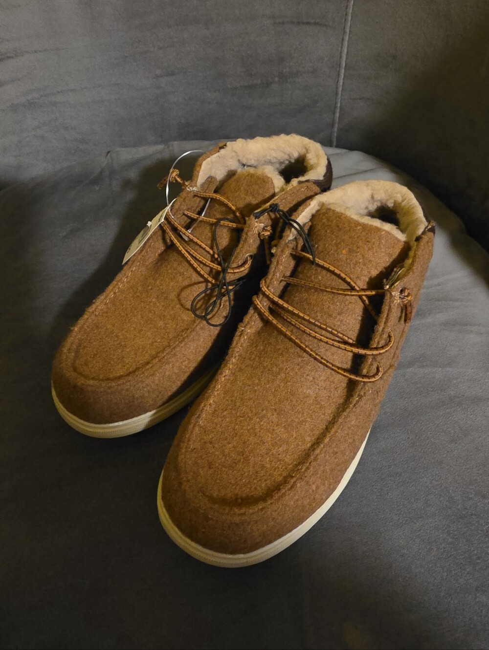 NWT Falls Creek Boys Size 2 Wayne Brown Faux Wool Lined Easy On Boots Shoes